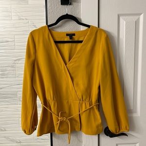 Jcrew Wrap style peplum blouse in mustard yellow